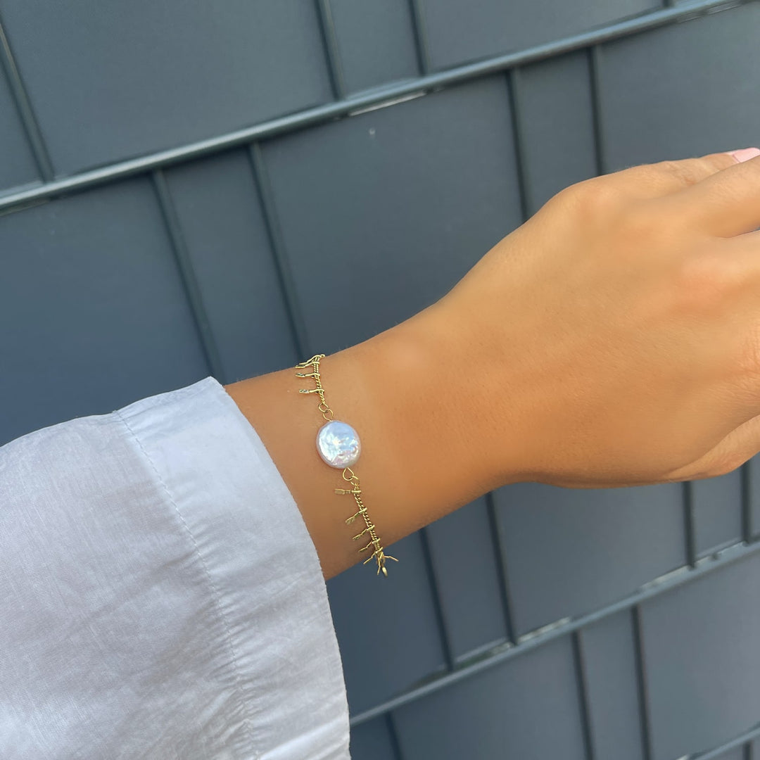 Armband mit Perlmutt 18K vergoldet Perlenarmband