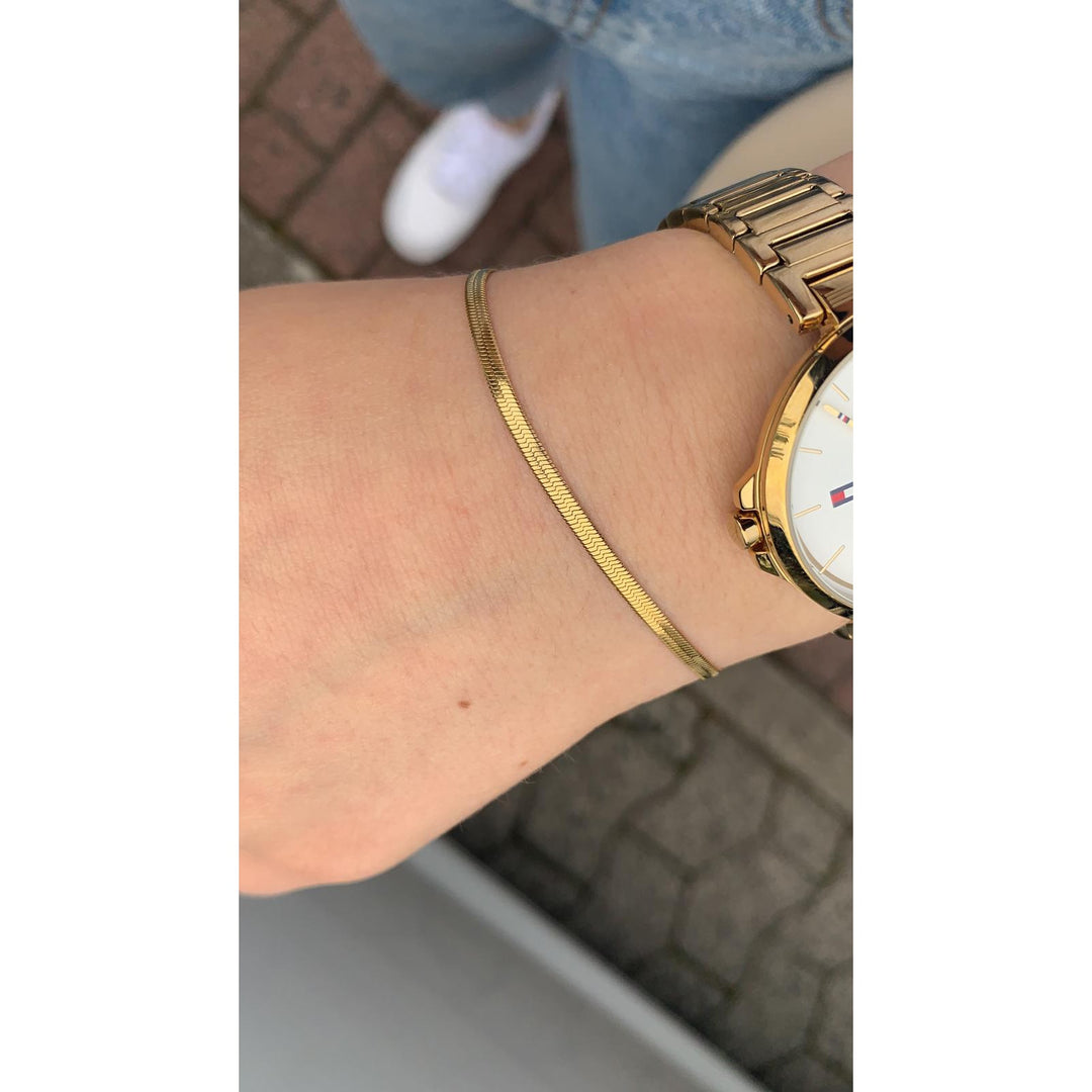 Snake Skin Armband Edelstahl Gold vergoldet Glatt