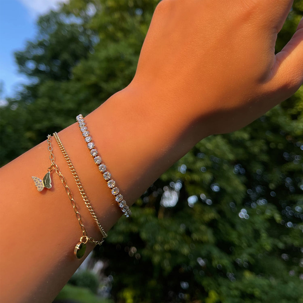 Doppel Armband Schmetterling 18K vergoldet Glitzer Steinchen