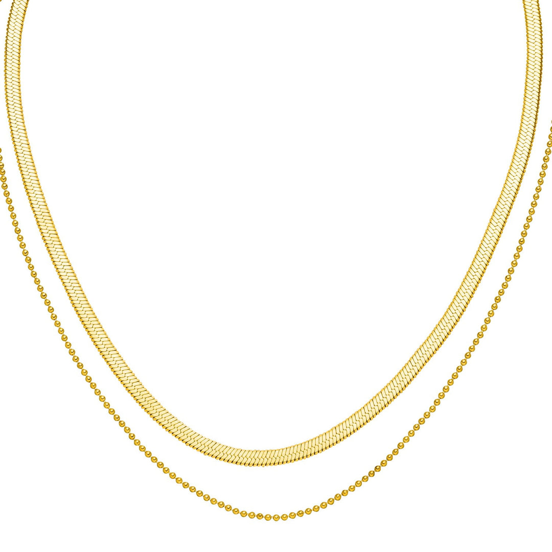 Sleek Doppel Kette Gold Edelstahl vergoldet Kügelchen