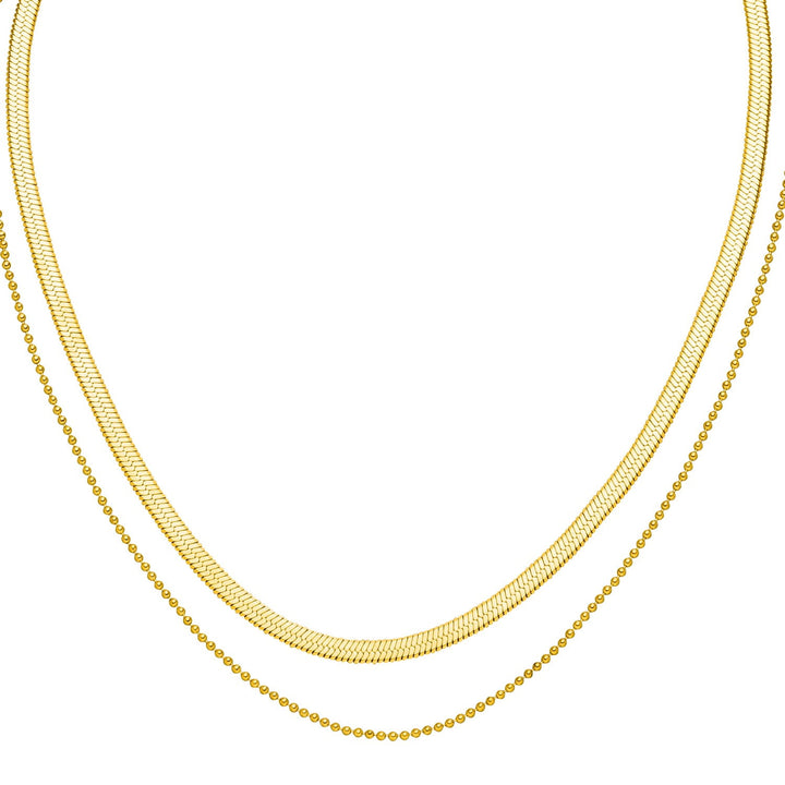 Sleek Doppel Kette Gold Edelstahl vergoldet Kügelchen