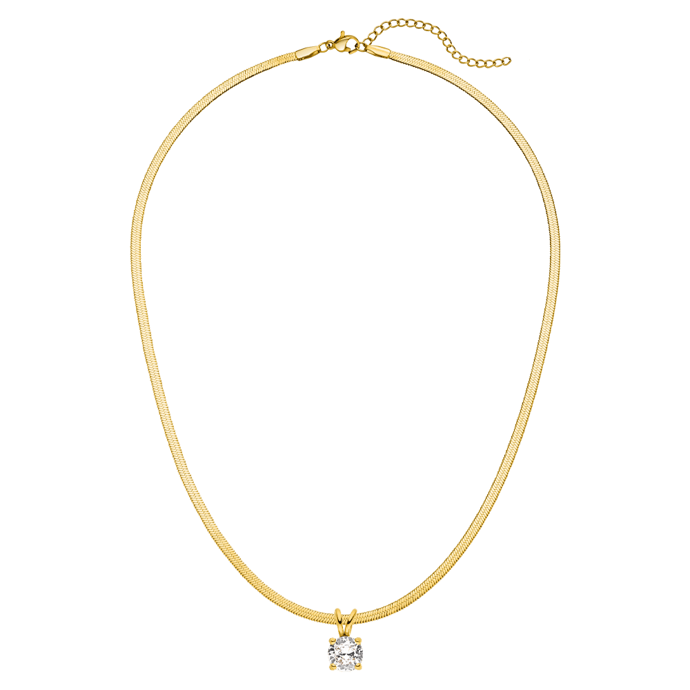 Sleek Kette mit Stein Anhänger 18K vergoldet Schlangenhaut