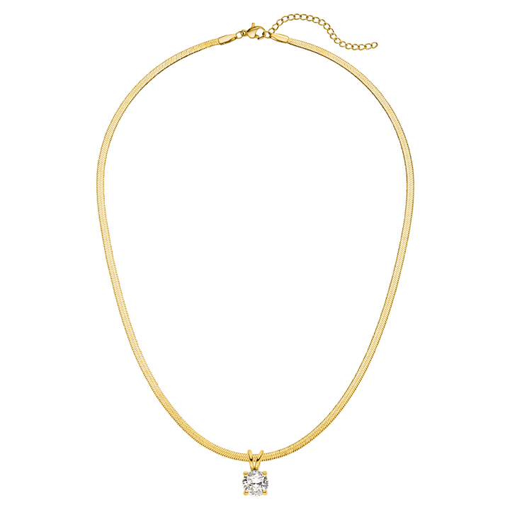 Sleek Kette mit Stein Anhänger 18K vergoldet Schlangenhaut