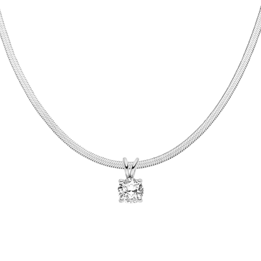 Glatte Kette Silber mit Zirkonia Stein Anhänger wasserfest
