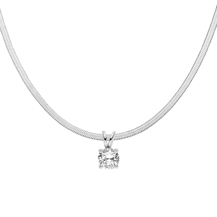 Glatte Kette Silber mit Zirkonia Stein Anhänger wasserfest