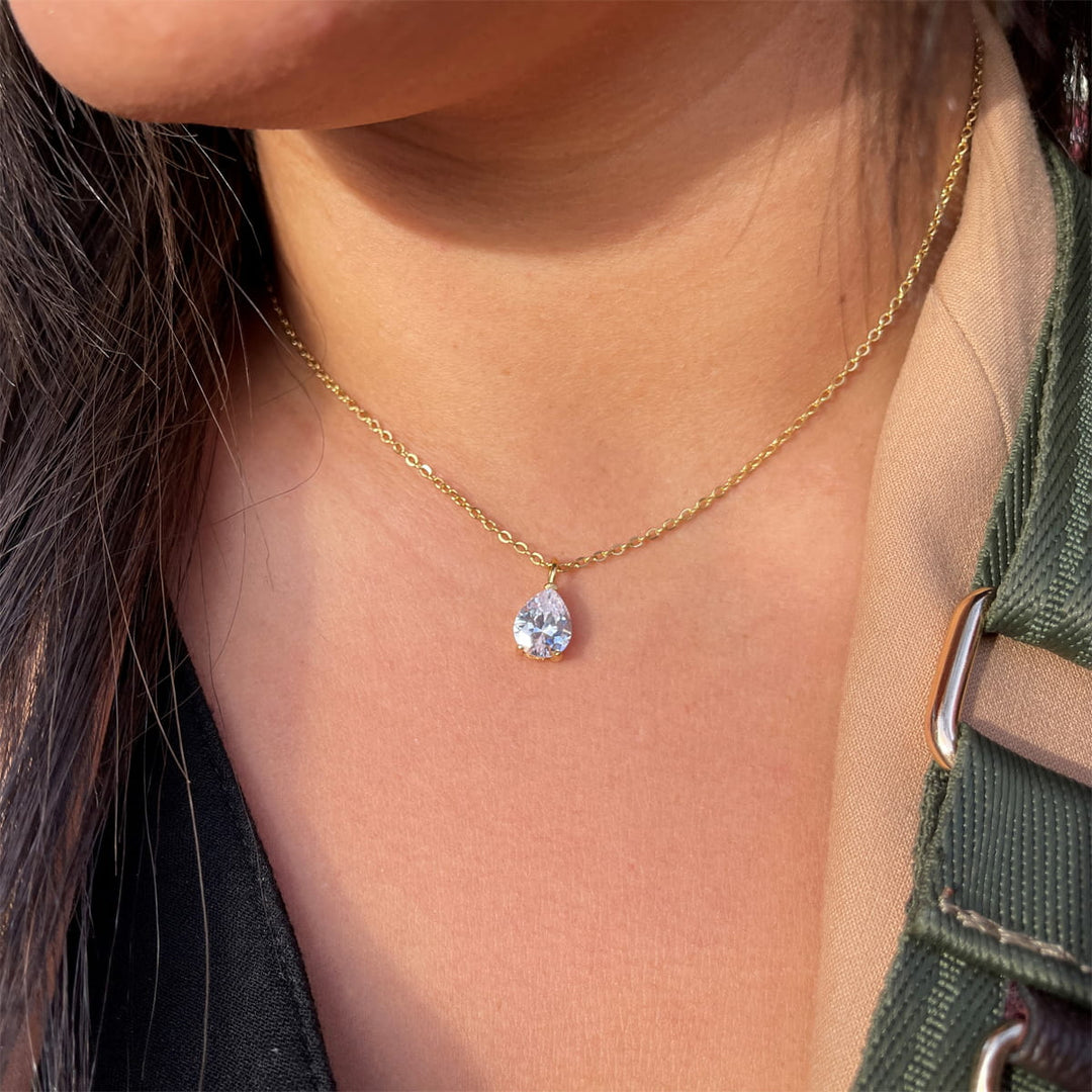 Tear Drop Kette 18K vergoldet Tropfen Anhänger wasserfest