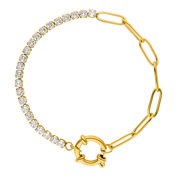 Halbseitiges Tennis Armband 18K vergoldet Zirkonia Steine