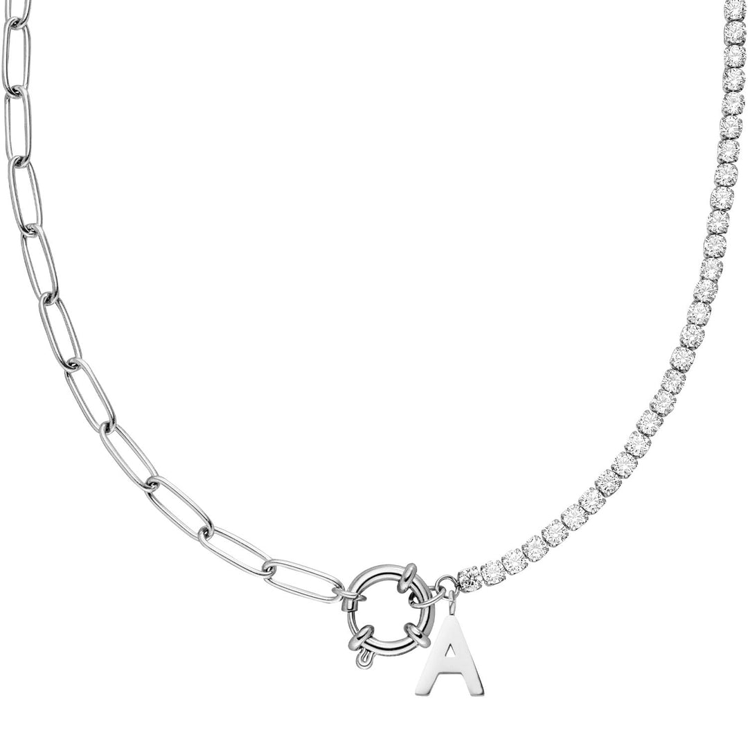 halbseitige Tenniskette mit einem Buchstaben Anhänger silber