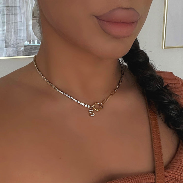Personalisierte Tennis Kette mit Buchstabe 18K vergoldet