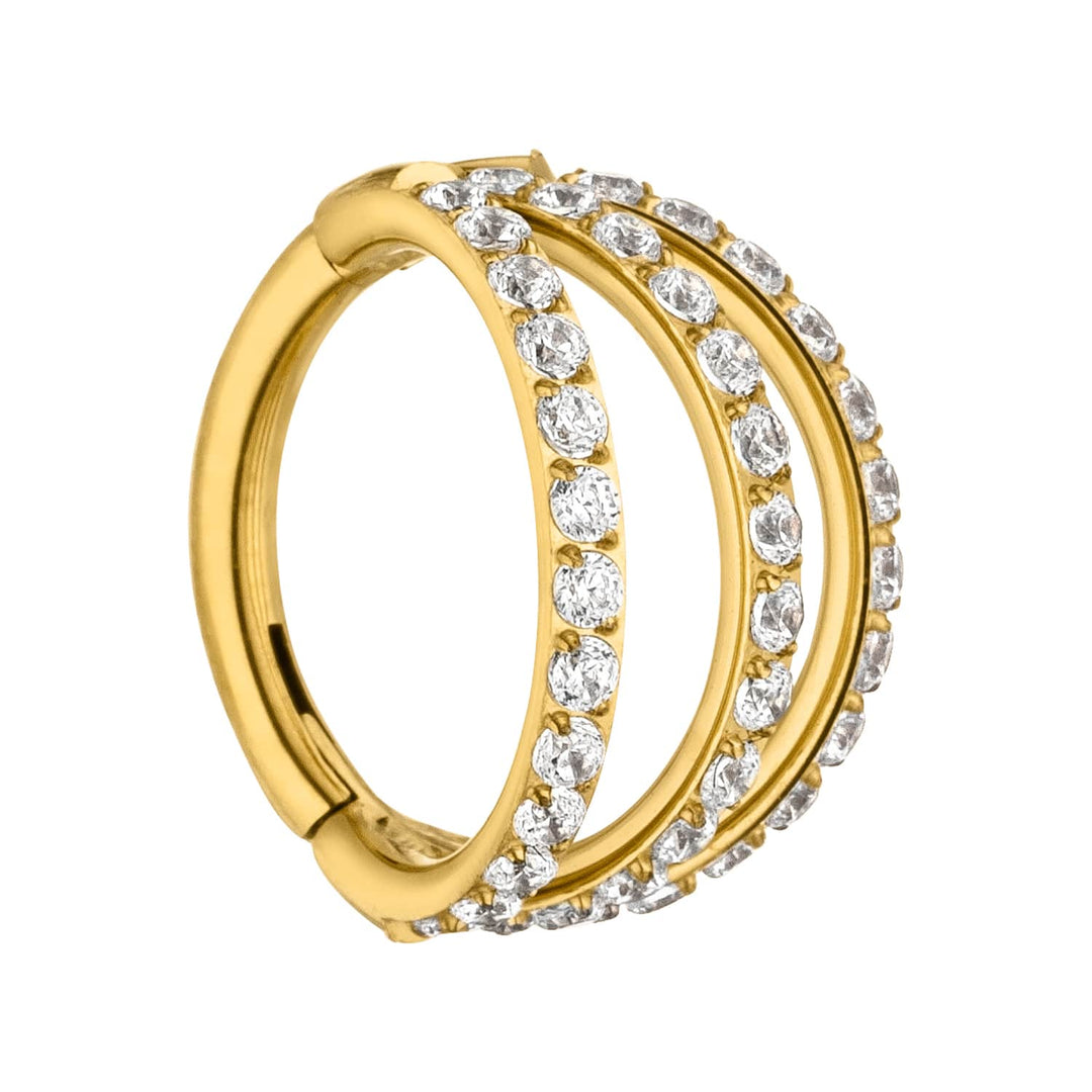Dreifach Clicker Piercing Gold Titan Helix Steinchen