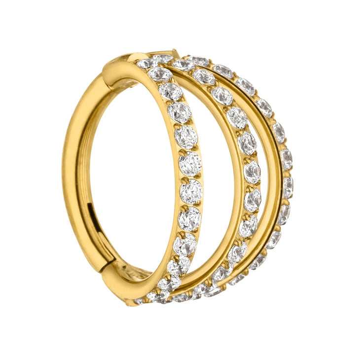 Dreifach Clicker Piercing Gold Titan Helix Steinchen