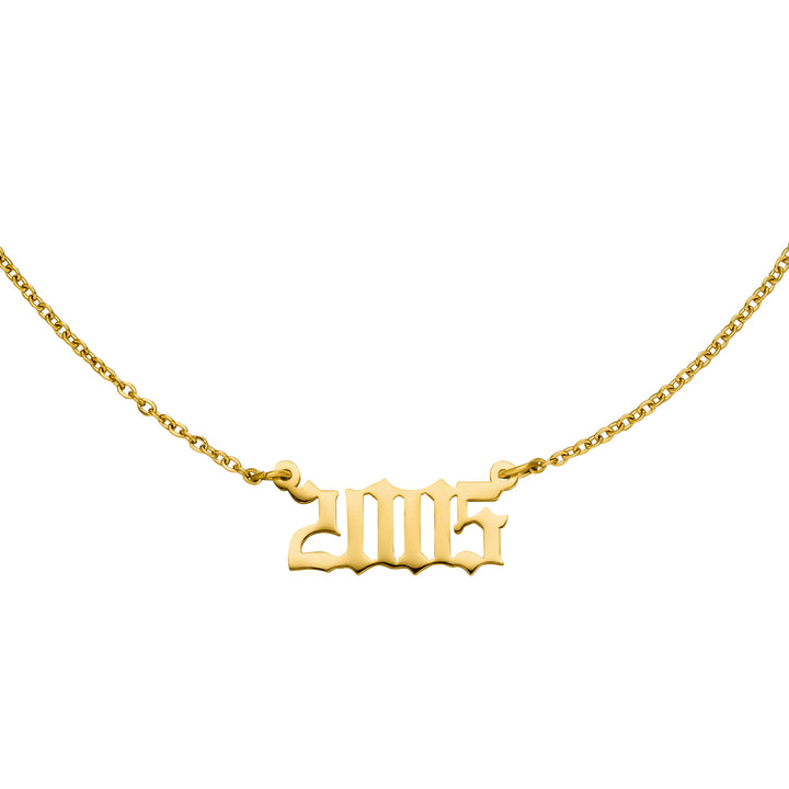 Filigrane Jahreszahl Kette Gothic 18K vergoldet wasserfest 2015