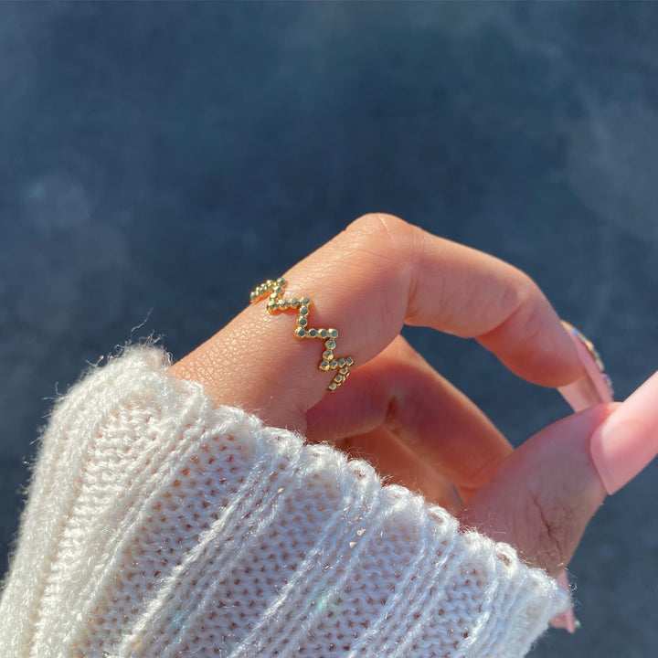 Zick Zack Ring 14K vergoldet wasserfest größenverstellbar