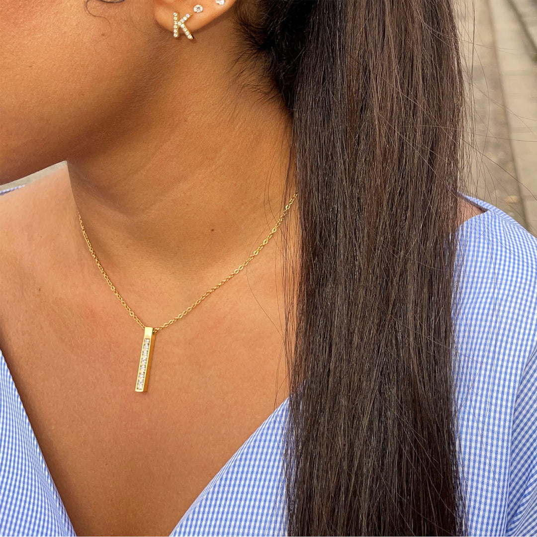 Damen Barkette Stab Anhänger 18K vergoldet